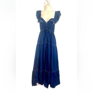 ANTHROPOLOGIE Sweetheart Flutter-Sleeve Denim Button down Dress 1X 100% Cotton